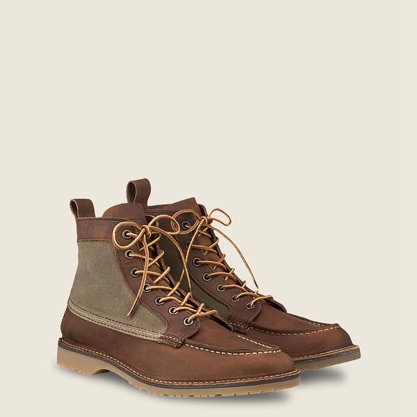 Red Wing Heritage Boots Brown - Mens Weekender Canvas Moc - 6-inchr Rough & Tough Leather - 6415-XAG